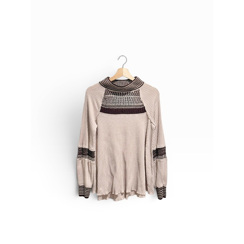 Free People Snow Day Waffle Knit Thermal Top‎ Oatmeal Size Small